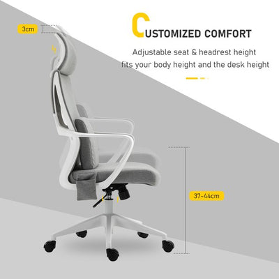 Office Swivel Chair Lumbar Massage Armchair W/ Adjustable Seat And Headrest Height - Grey