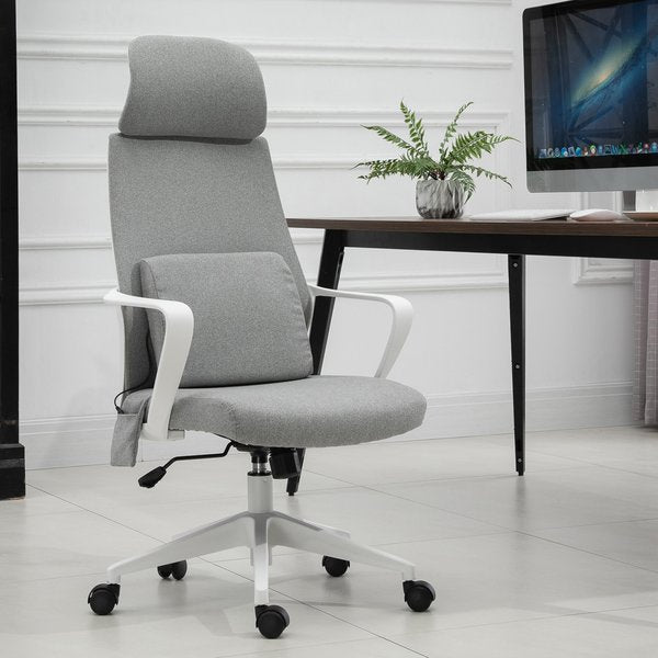 Office Swivel Chair Lumbar Massage Armchair W/ Adjustable Seat And Headrest Height - Grey