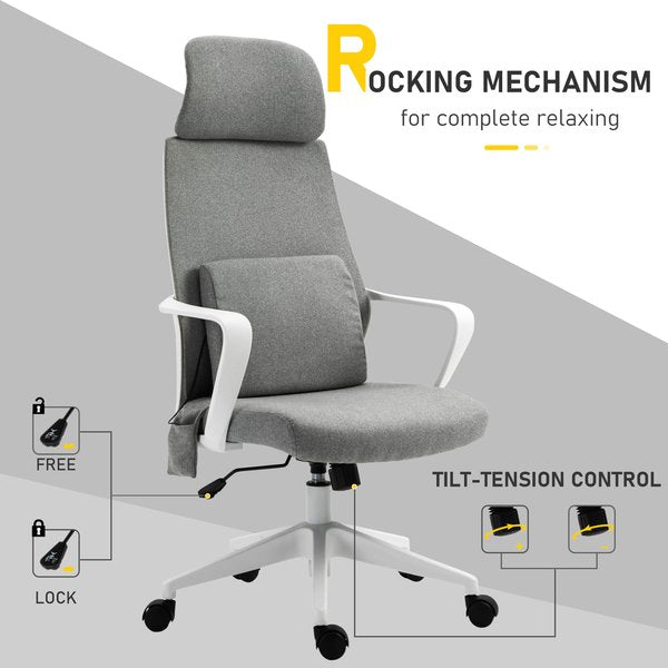 Office Swivel Chair Lumbar Massage Armchair W/ Adjustable Seat And Headrest Height - Grey