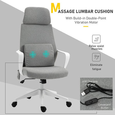 Office Swivel Chair Lumbar Massage Armchair W/ Adjustable Seat And Headrest Height - Grey