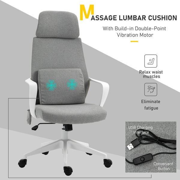 Office Swivel Chair Lumbar Massage Armchair W/ Adjustable Seat And Headrest Height - Grey