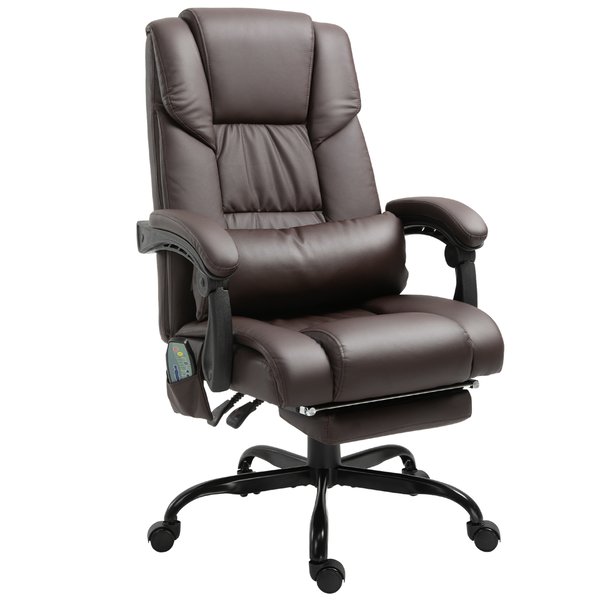 PU Leather 6-Point Massage Desk Chair w/ Remote- Brown