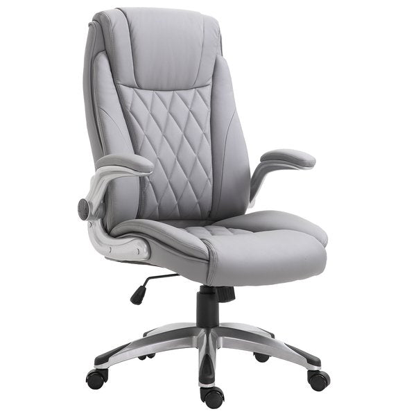 PU Leather Office Ergonomic Chair, 360° Rotation W/ Headrest - Grey