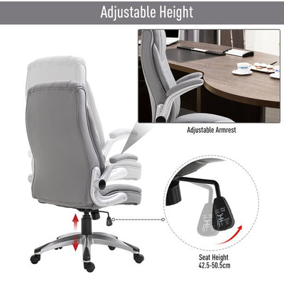 PU Leather Office Ergonomic Chair, 360° Rotation W/ Headrest - Grey