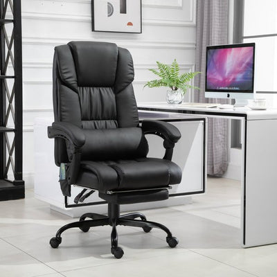  PU Leather 6-Point Massage Desk Chair w/ Remote- Black