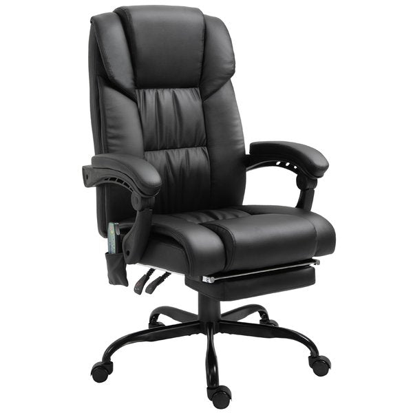  PU Leather 6-Point Massage Desk Chair w/ Remote- Black