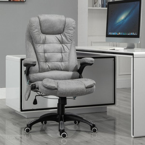 PU Leather 6-Point Massage Office Recliner Chair - Grey