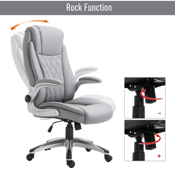 PU Leather Office Ergonomic Chair, 360° Rotation W/ Headrest - Grey