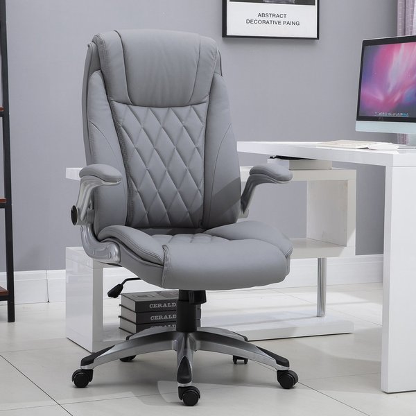 PU Leather Office Ergonomic Chair, 360° Rotation W/ Headrest - Grey