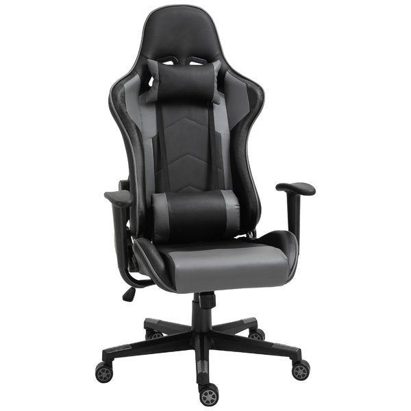 Silla de carreras ergonómica de cuero sintético con almohada ajustable, color negro 