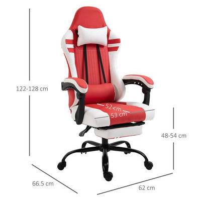 PU Leather Ergonomic Reclining Gaming Chair W/ Retractable Footrest Red/White