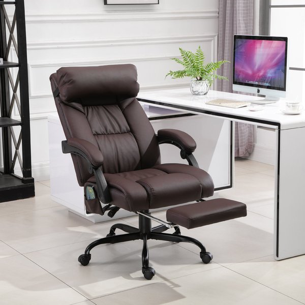 PU Leather 6-Point Massage Desk Chair w/ Remote- Brown