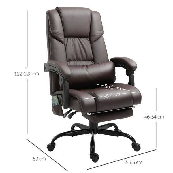 PU Leather 6-Point Massage Desk Chair w/ Remote- Brown