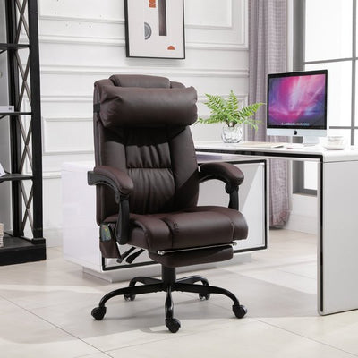 PU Leather 6-Point Massage Desk Chair w/ Remote- Brown