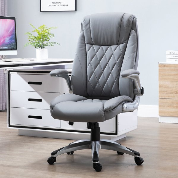 PU Leather Office Ergonomic Chair, 360° Rotation W/ Headrest - Grey