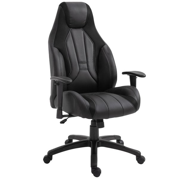 PU Leather Upholstered Adjustable Seat Home Office Chair - Black/ Grey