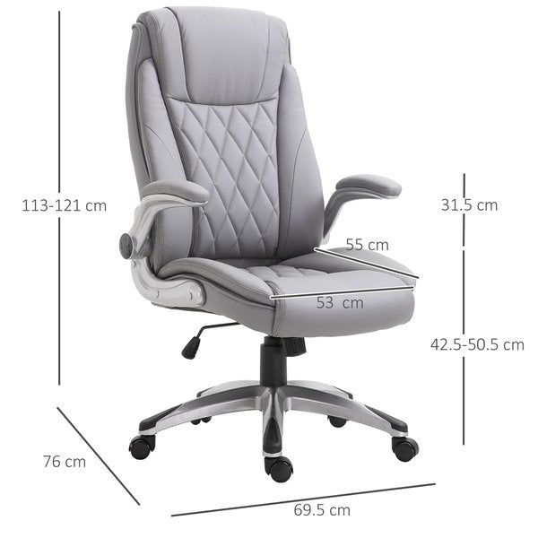 PU Leather Office Ergonomic Chair, 360° Rotation W/ Headrest - Grey