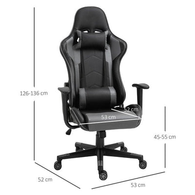 Silla de carreras ergonómica de cuero sintético con almohada ajustable, color negro 