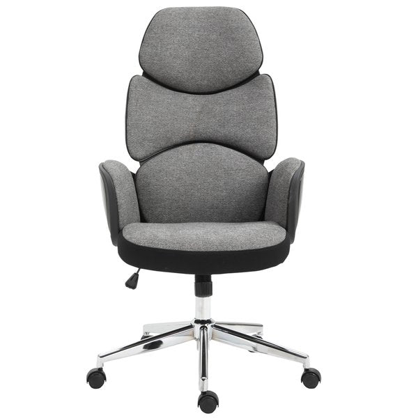 Padded Linen Ergonomic Home Office Computer Desk Chair w/ Wheels - Grey/Black