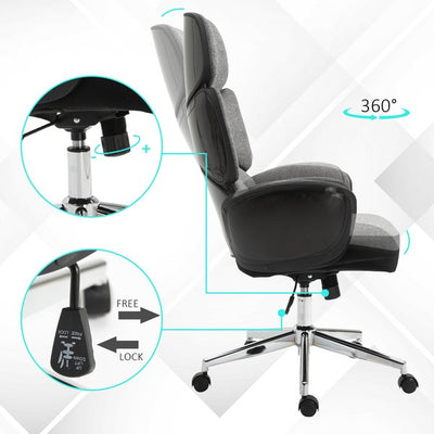 Padded Linen Ergonomic Home Office Computer Desk Chair w/ Wheels - Grey/Black