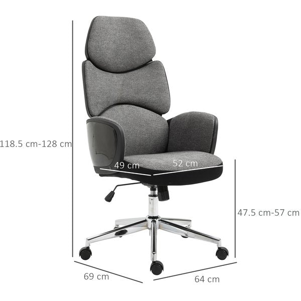 Padded Linen Ergonomic Home Office Computer Desk Chair w/ Wheels - Grey/Black