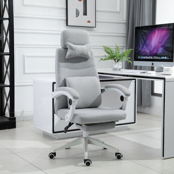 Polyester Ergonomic Neck & Back Support Home Office Chair- Grey