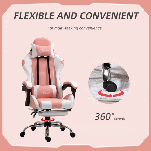 Racing Gaming Chair w/ Lumbar Support, Home Office Desk Gamer Recliner- Pink