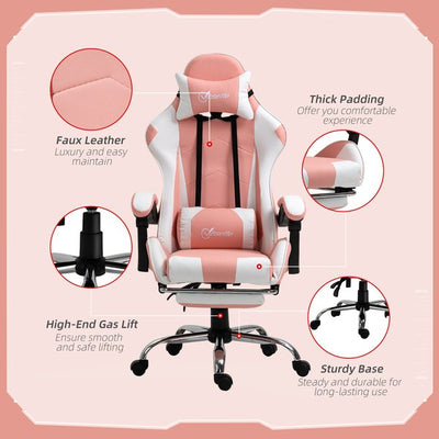 Racing Gaming Chair w/ Lumbar Support, Home Office Desk Gamer Recliner- Pink