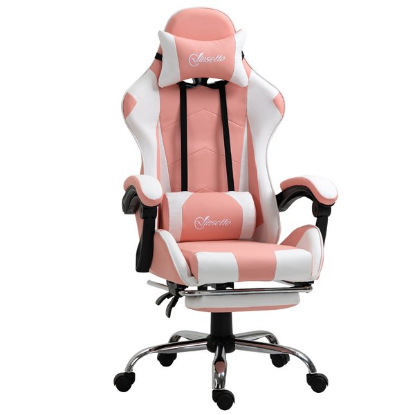 Racing Gaming Chair w/ Lumbar Support, Home Office Desk Gamer Recliner- Pink