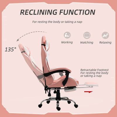 Racing Gaming Chair w/ Lumbar Support, Home Office Desk Gamer Recliner- Pink