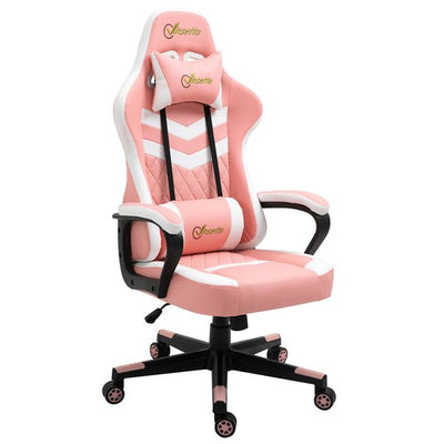 Racing Gaming Chair w/ Lumbar Support, Headrest, Gamer Office Chair- Pink/White