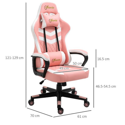 Racing Gaming Chair w/ Lumbar Support, Headrest, Gamer Office Chair- Pink/White