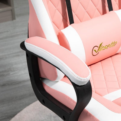 Racing Gaming Chair w/ Lumbar Support, Headrest, Gamer Office Chair- Pink/White