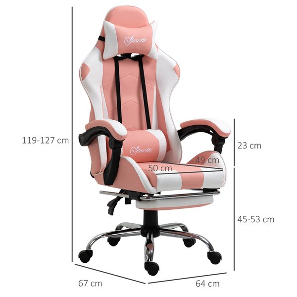 Racing Gaming Chair w/ Lumbar Support, Home Office Desk Gamer Recliner- Pink