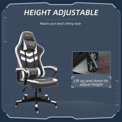 Racing Gaming Chair w/ Lumbar Support, Headrest, Home Office Gamer - Grey/White