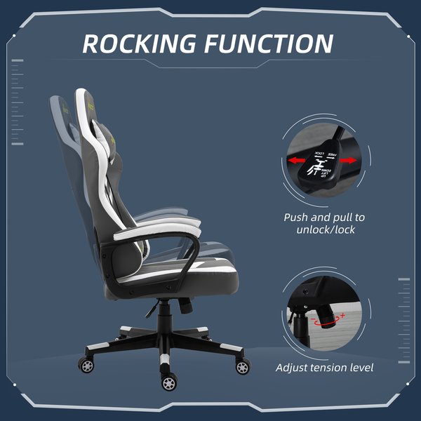 Racing Gaming Chair w/ Lumbar Support, Headrest, Home Office Gamer - Grey/White