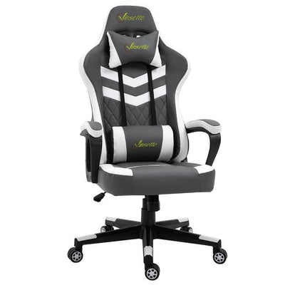 Racing Gaming Chair w/ Lumbar Support, Headrest, Home Office Gamer - Grey/White