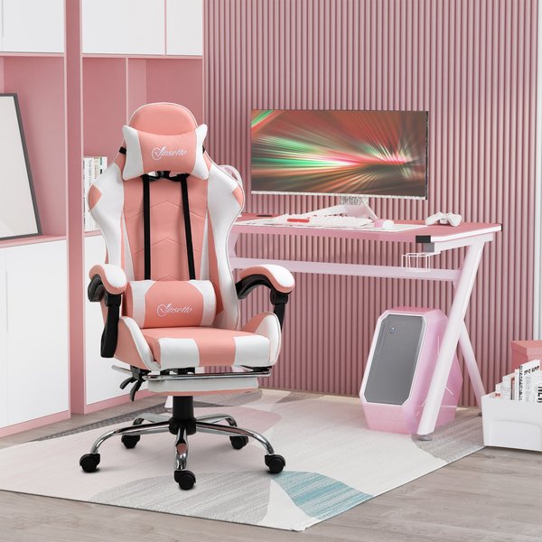 Racing Gaming Chair w/ Lumbar Support, Home Office Desk Gamer Recliner- Pink