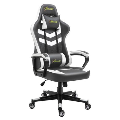 Racing Gaming Chair w/ Lumbar Support, Headrest, Home Office Gamer - Grey/White