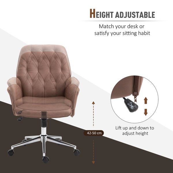 Tufted Ergonomic Desk Chair w/ Armrest & 360° Swivel Base - Coffee Brown