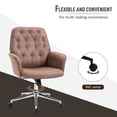 Tufted Ergonomic Desk Chair w/ Armrest & 360° Swivel Base - Coffee Brown