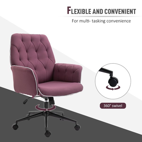 Tufted Ergonomic Desk Chair w/ Armrest & 360° Swivel Base - Purple