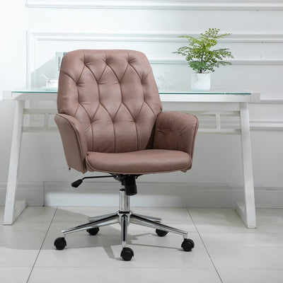 Tufted Ergonomic Desk Chair w/ Armrest & 360° Swivel Base - Coffee Brown