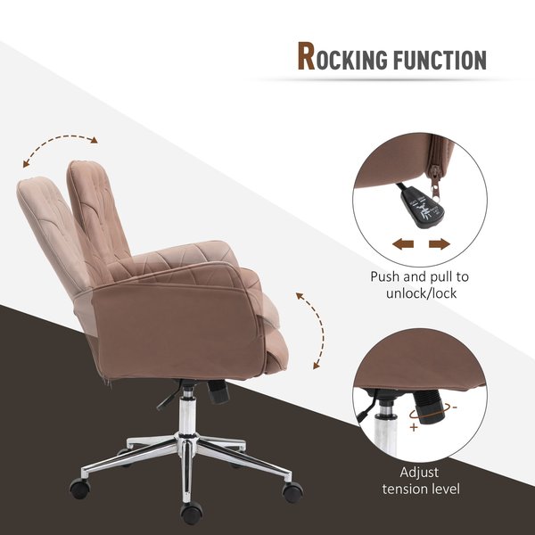 Tufted Ergonomic Desk Chair w/ Armrest & 360° Swivel Base - Coffee Brown