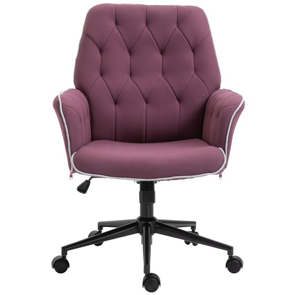 Tufted Ergonomic Desk Chair w/ Armrest & 360° Swivel Base - Purple