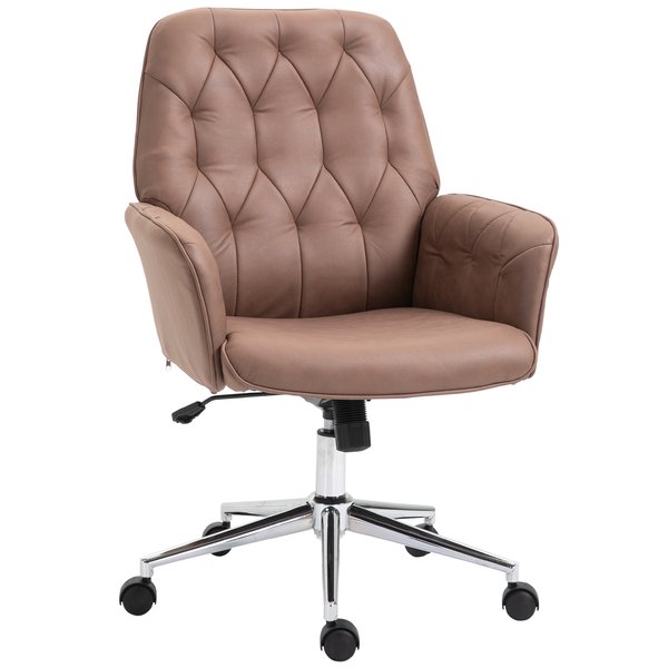 Tufted Ergonomic Desk Chair w/ Armrest & 360° Swivel Base - Coffee Brown