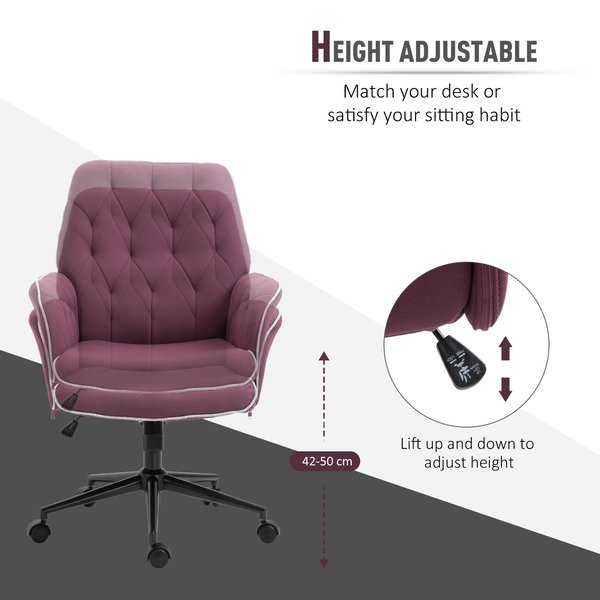 Tufted Ergonomic Desk Chair w/ Armrest & 360° Swivel Base - Purple