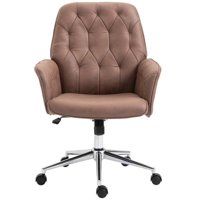 Tufted Ergonomic Desk Chair w/ Armrest & 360° Swivel Base - Coffee Brown