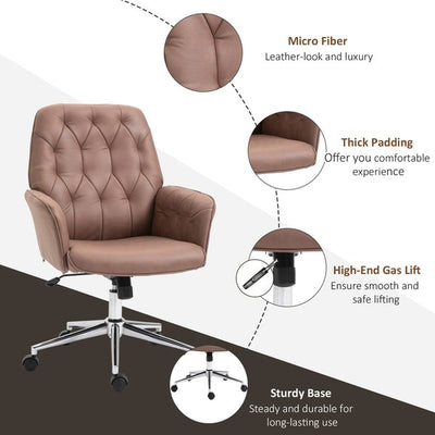 Tufted Ergonomic Desk Chair w/ Armrest & 360° Swivel Base - Coffee Brown