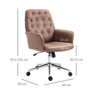 Tufted Ergonomic Desk Chair w/ Armrest & 360° Swivel Base - Coffee Brown